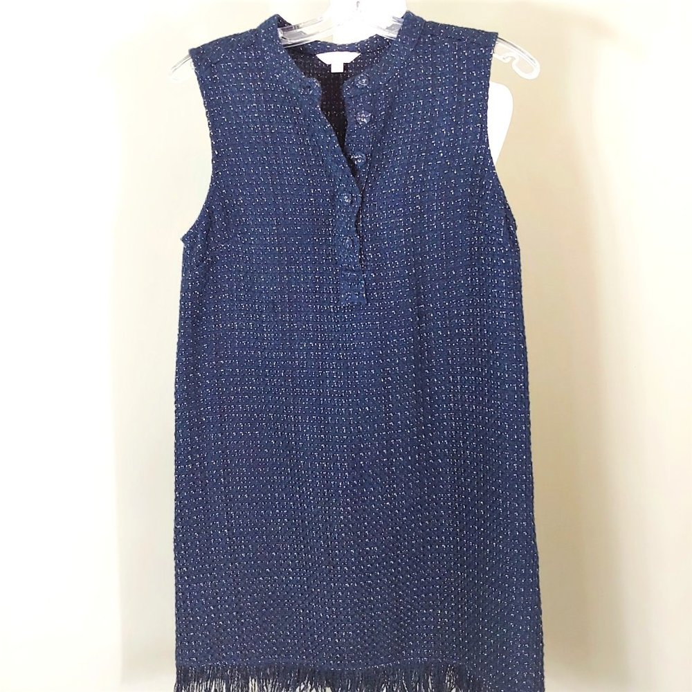 LOST APRIL ANTHRO Navy Metallic Tweed Fringe Dress